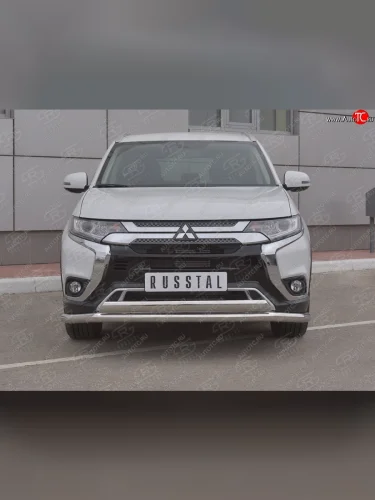 Защита переднего бампера (2 трубы Ø63 и 75х42 мм, нержавейка) Russtal Mitsubishi Outlander GF 3-ий рестайлинг (2018-2022)