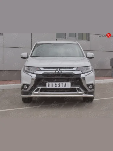 Защита переднего бампера (Ø 63 мм, нержавейка) SLITKOFF Mitsubishi Outlander  GF (2018-2022) 3-ий рестайлинг