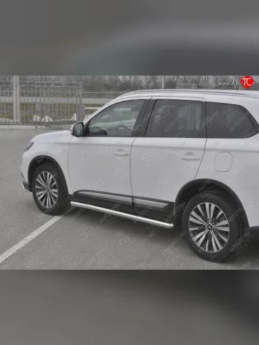 Защита порогов (Ø63 мм, нержавейка) SLITKOFF (Металлические торцы под 90°) Mitsubishi Outlander  GF (2018-2022) 3-ий рестайлинг