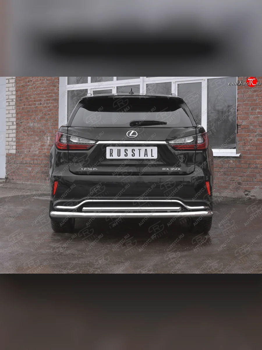 Защита заднего бампера (Ø63 и 42 мм, нержавейка, NOT F-SPORT) SLITKOFF  Lexus RX350L (2017-2022) AL20  с доставкой в г. Самара