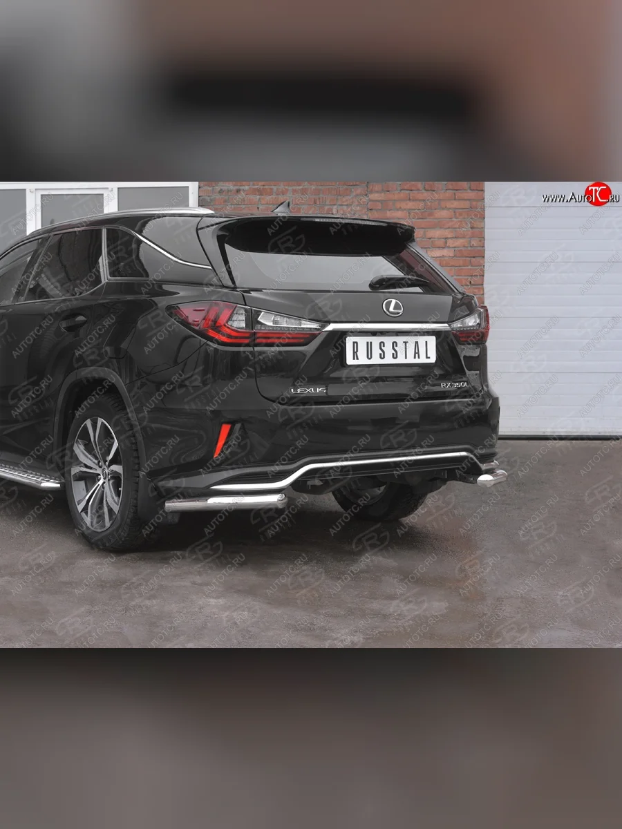 Защита заднего бампера (Ø63 уголки, нержавейка, NOT F-SPORT) SLITKOFF Lexus RX350L AL20 рестайлинг (2019-2022)  в Перми Пермском крае