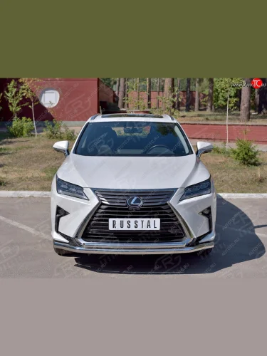 Защита переднего бампера (2 трубы Ø63 и 42 мм, нержавейка, кроме F-Sport) SLITKOFF Lexus RX350L  AL20 (2017-2022) дорестайлинг, рестайлинг