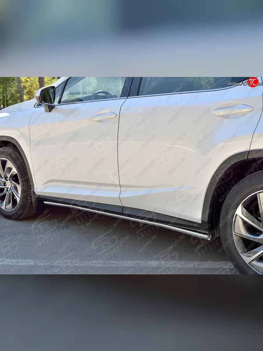 Защита порогов (Ø42 мм, нержавейка, кроме F-Sport) SLITKOFF Lexus RX350L AL20 рестайлинг (2019-2022) (Металлические торцы под 90°)  в Перми Пермском крае