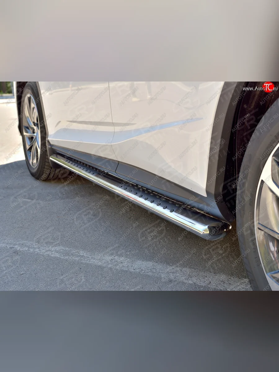 Защита порогов (Ø120x60 мм с проступью, нержавейка, кроме F-Sport) Lexus RX350L AL20 дорестайлинг (2017-2019)  в Перми Пермском крае