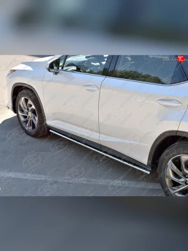 Защита порогов (Ø75x42 мм с проступью, нержавейка, кроме F-Sport) Lexus RX350L AL20 рестайлинг (2019-2022)