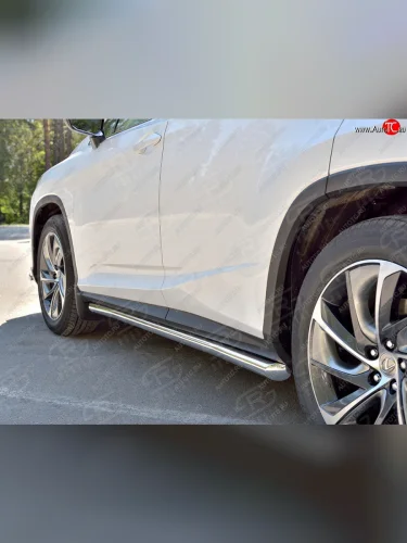 Защита порогов (Ø63 мм, нержавейка, кроме F-sport) SLITKOFF (Металлические торцы под 45°) Lexus RX350L  AL20 (2017-2022) дорестайлинг, рестайлинг