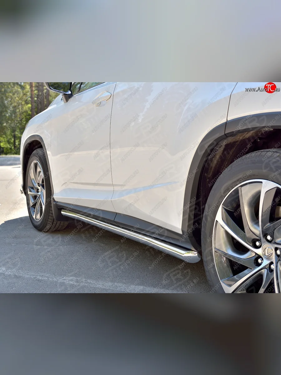 Защита порогов (Ø63 мм, нержавейка, кроме F-sport) SLITKOFF Lexus RX350L AL20 рестайлинг (2019-2022) (Металлические торцы под 45°)  в Перми Пермском крае