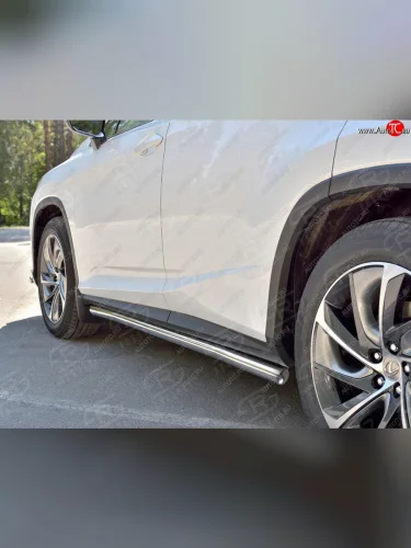 Защита порогов (Ø63 мм, нержавейка, кроме F-sport) SLITKOFF (Металлические торцы под 90°) Lexus RX350L  AL20 (2017-2022) дорестайлинг, рестайлинг