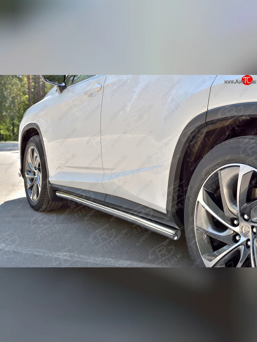 Защита порогов (Ø63 мм, нержавейка, кроме F-sport) SLITKOFF Lexus RX350L AL20 рестайлинг (2019-2022) (Металлические торцы под 90°)  в Перми Пермском крае