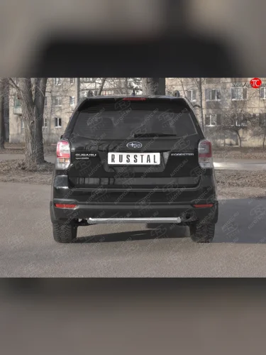 Защита заднего бампера (Ø63, нержавейка) SLITKOFF Subaru Forester  SJ (2016-2019) рестайлинг