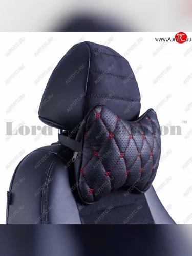 Подушка-косточка Lord Autofashion Байрон (экокожа, 1 шт.) Ford S-Max 1 дорестайлинг (2006-2010) (Черный, строчка красная)