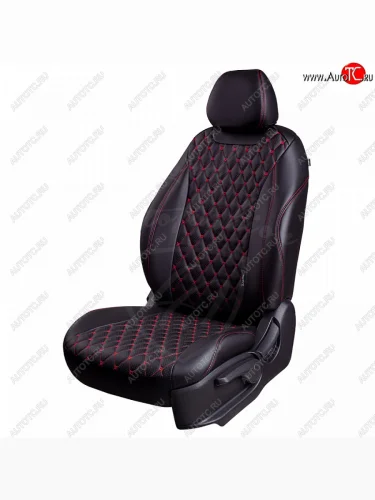 Чехлы для сидений Lord Autofashion Байрон (экокожа) (Черный, вставка черная, строчка красная) Hyundai Elantra MD дорестайлинг (2010-2013)