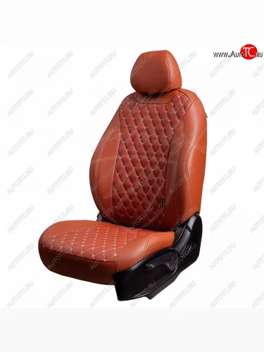 Чехлы для сидений Lord Autofashion Байрон (экокожа, раздельная спинка, 3 П-образных подголовника) (Коричневый, вставка коричневая, строчка бежевая) KIA Cerato 4 BD дорестайлинг, хэтчбэк (2018-2021)