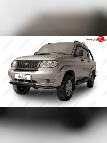 Двойная защита переднего бампера (d57+d57) Arbori (Цвет: черный с порошковым покрытием.) Уаз Патриот 23632 дорестайлинг пикап (2008-2014)