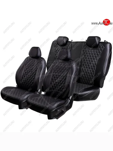 Чехлы для сидений Lord Autofashion Байрон (экокожа, раздельная спинка, подлокотник, отдельные бока, 3 Г-образных подголовника) (Черный, вставка черная, строчка бежевая) Mazda 6 GJ 1 рестайлинг универсал (2015-2018)