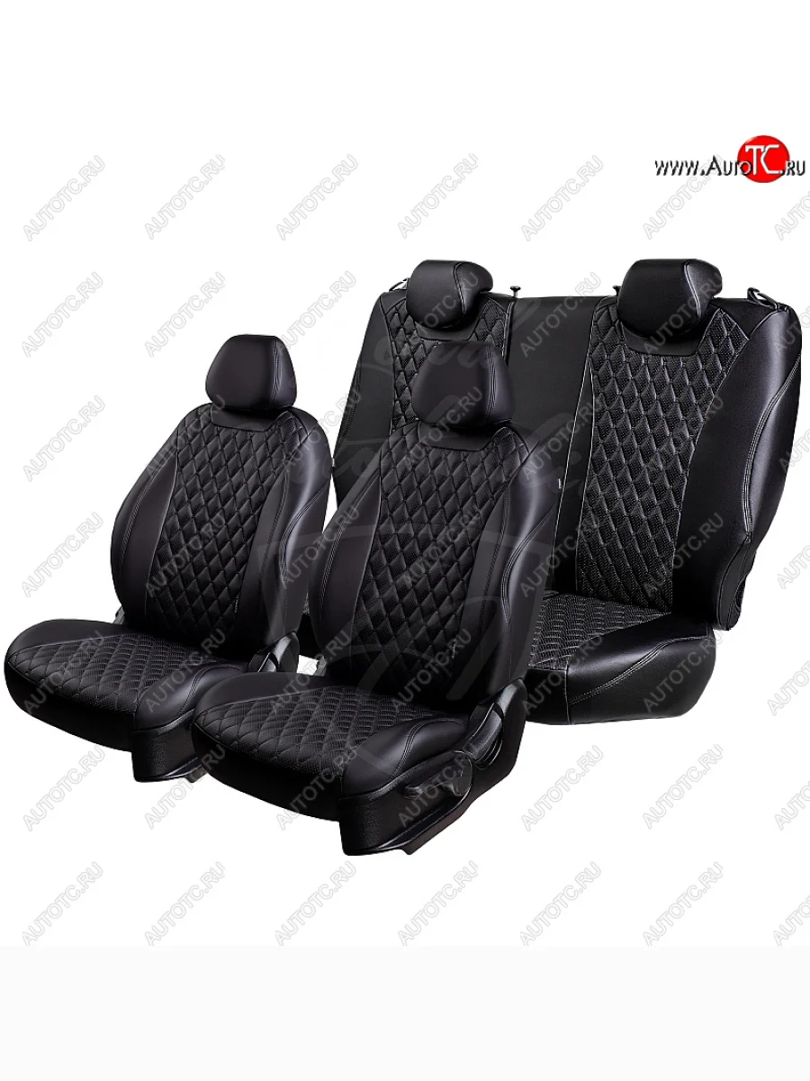 Чехлы для сидений Lord Autofashion Байрон (экокожа, раздельная спинка, подлокотник, отдельные бока, 3 Г-образных подголовника) Mazda 6 GJ 1 рестайлинг универсал (2015-2018) (Черный, вставка черная, строчка бежевая)  в Керчи Республика Крым