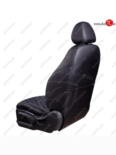 Чехлы для сидений Lord Autofashion Байрон (экокожа, раздельная спинка, 3 Г-образных подголовника) (Черный, вставка черная, строчка синяя) Mitsubishi ASX дорестайлинг (2010-2012)