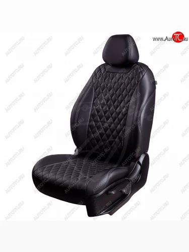 Чехлы для сидений Lord Autofashion Байрон (экокожа, раздельная спинка - Арка, 3 Г-образных подголовника) (Черный, вставка черная, строчка черная) Nissan Almera  3 G15 (2012-2019) седан