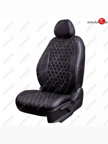 Чехлы для сидений Lord Autofashion Байрон (экокожа, раздельная спинка 40/20/40, 2 Г-образных подголовника) (Черный, вставка черная, строчка серая) Лада ВАЗ Приора  2170 (2013-2018) седан рестайлинг