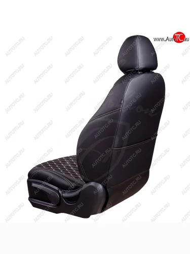 Чехлы для сидений Lord Autofashion Байрон (экокожа, 40/60 + подлокотник, 3 Г-образных подголовника) (Черный, вставка черная, строчка бежевая) Renault Arkana (2019-2025)