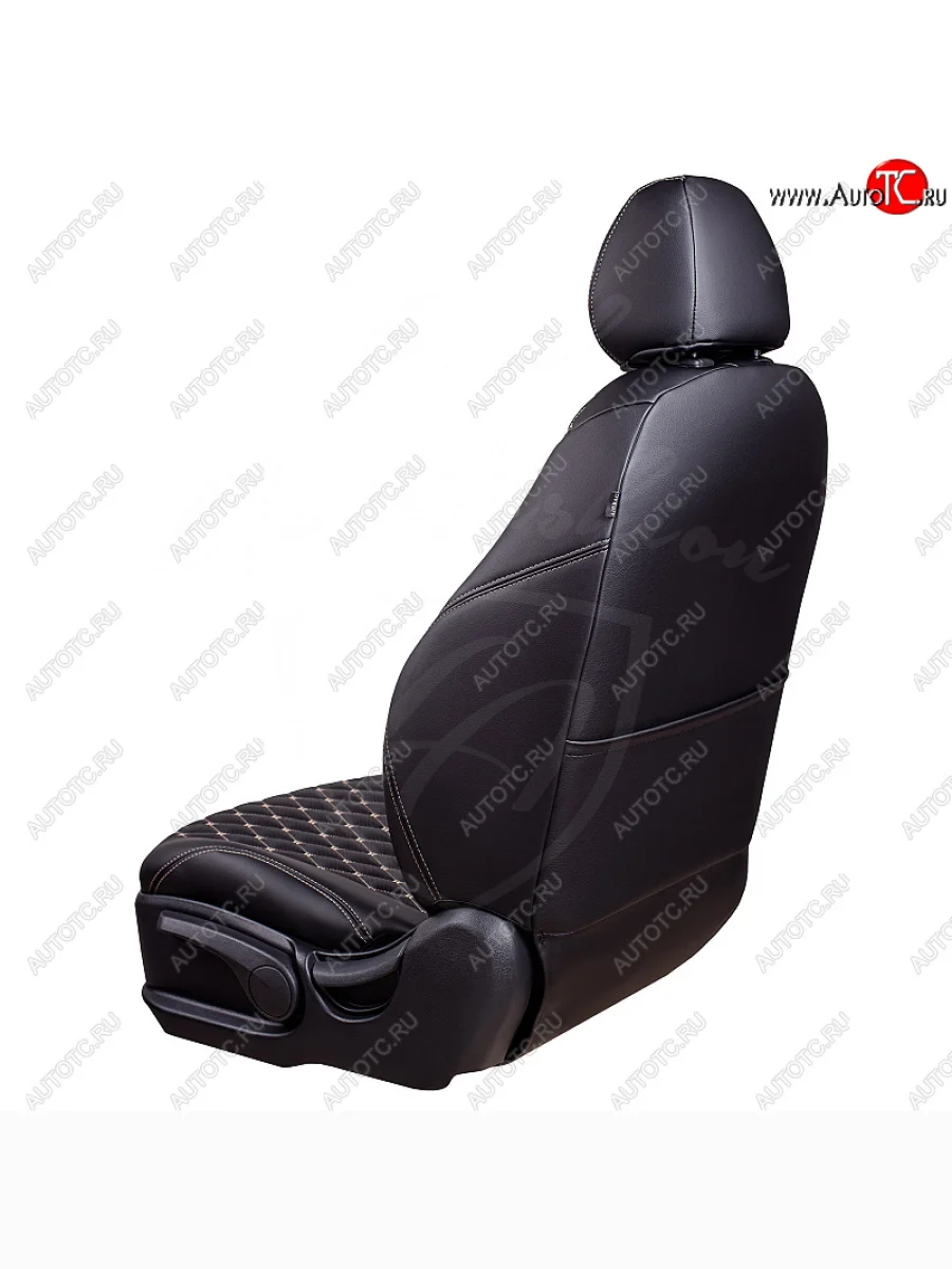 Чехлы для сидений Lord Autofashion Байрон (экокожа, 40/60 + подлокотник, 3 Г-образных подголовника) Renault Arkana (2019-2025) (Черный, вставка черная, строчка бежевая)  в Самаре Самарской области