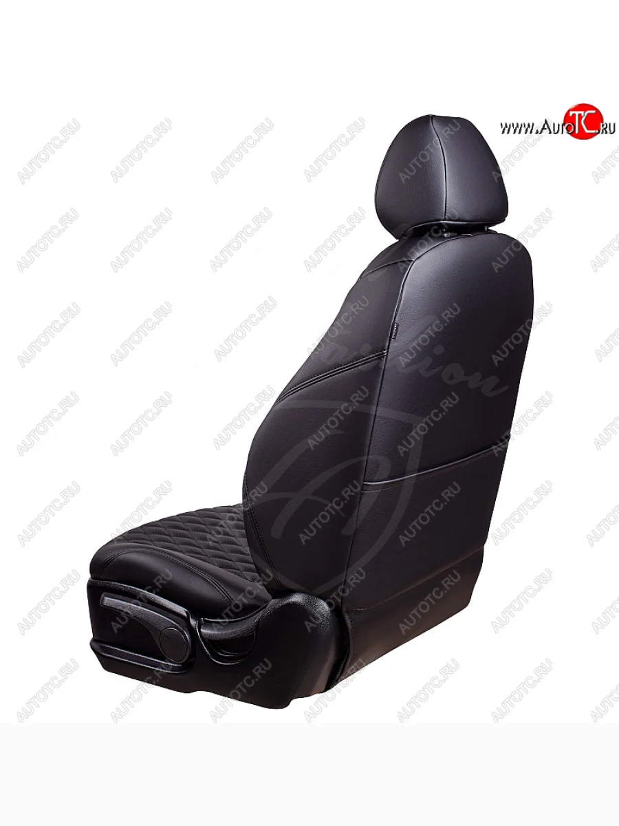 Чехлы для сидений Lord Autofashion Байрон (экокожа, спинка и сиденье 60/40, подлокотник, отдельные бока, 3 Г-образных подголовника) Skoda Octavia A5 дорестайлинг универсал (2004-2008) (Черный, вставка черная, строчка черная)  в Самаре Самарской области