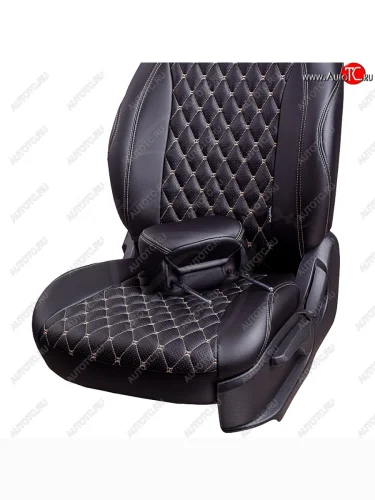 Чехлы для сидений Lord Autofashion Байрон (экокожа) (Черный, вставка черная, строчка бежевая) Suzuki Vitara LY дорестайлинг (2015-2019)