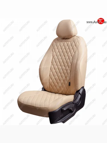 Чехлы для сидений Lord Autofashion Байрон (экокожа, раздельная спинка, подлокотник, отдельные бока, 3 Г-образных подголовника) (Бежевый, вставка бежевая, строчка бежевая) Toyota Camry XV40 дорестайлинг (2006-2008)