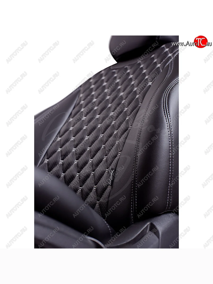 Чехлы для сидений Lord Autofashion Байрон (экокожа, спинка 45/10/45, сиденье 60/40,3 Г-образных подголовника) Toyota RAV4 XA30 5 дв. 2-ой рестайлинг (2010-2013) (Черный, вставка черная, строчка серая)  в Воронеже Воронежской области