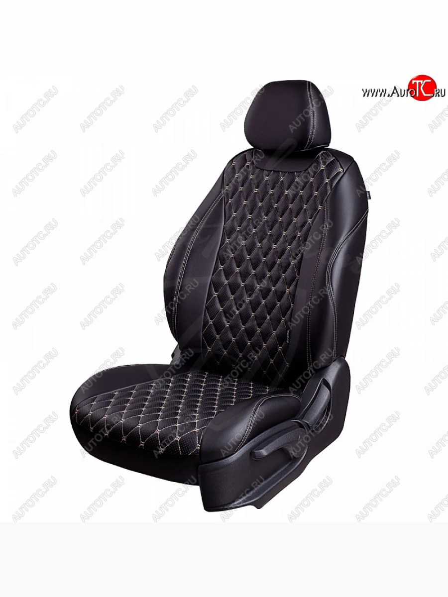 Чехлы для сидений Lord Autofashion Байрон (экокожа) Volkswagen Golf 6 Mk6 хэтчбэк 5 дв. (2008-2014) (Черный, вставка черная, строчка бежевая)  в Керчи Республика Крым