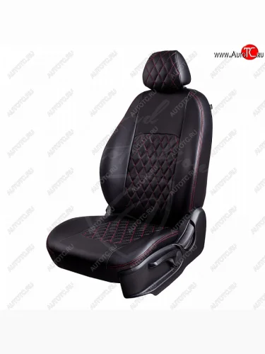 Чехлы для сидений Lord Autofashion Турин Ромб (экокожа) (Черный, вставка черная, строчка красная) KIA Soul PS дорестайлинг (2014-2016)