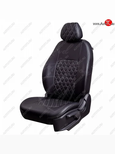 Чехлы для сидений Lord Autofashion Турин Ромб (экокожа) (Черный, вставка черная, строчка серая) KIA Soul  SK3 (2018-2022)