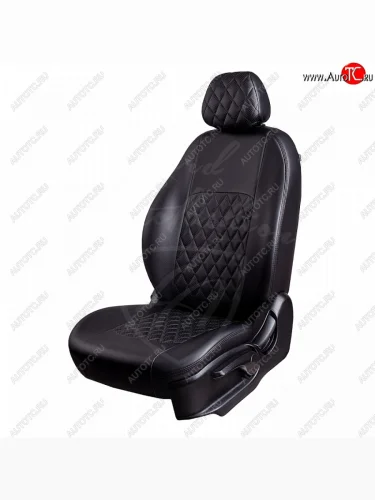 Чехлы для сидений Lord Autofashion Турин Ромб (экокожа) (Черный, вставка черная, строчка черная) KIA Soul  SK3 (2018-2022)