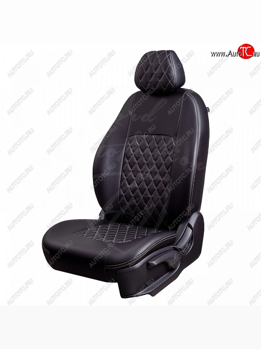 Чехлы для сидений Lord Autofashion Турин Ромб (экокожа)  SSANGYONG Actyon (2010-2021) (Черный, вставка черная, строчка бежевая)  В Кинешме Ивановской области