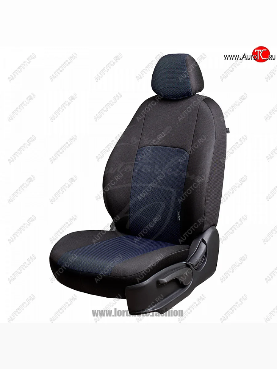 Чехлы для сидений Lord Autofashion Дублин (жаккард) Chevrolet Cobalt седан дорестайлинг (2011-2016) (Черный, вставка Ёж Синий)  в Керчи Республика Крым