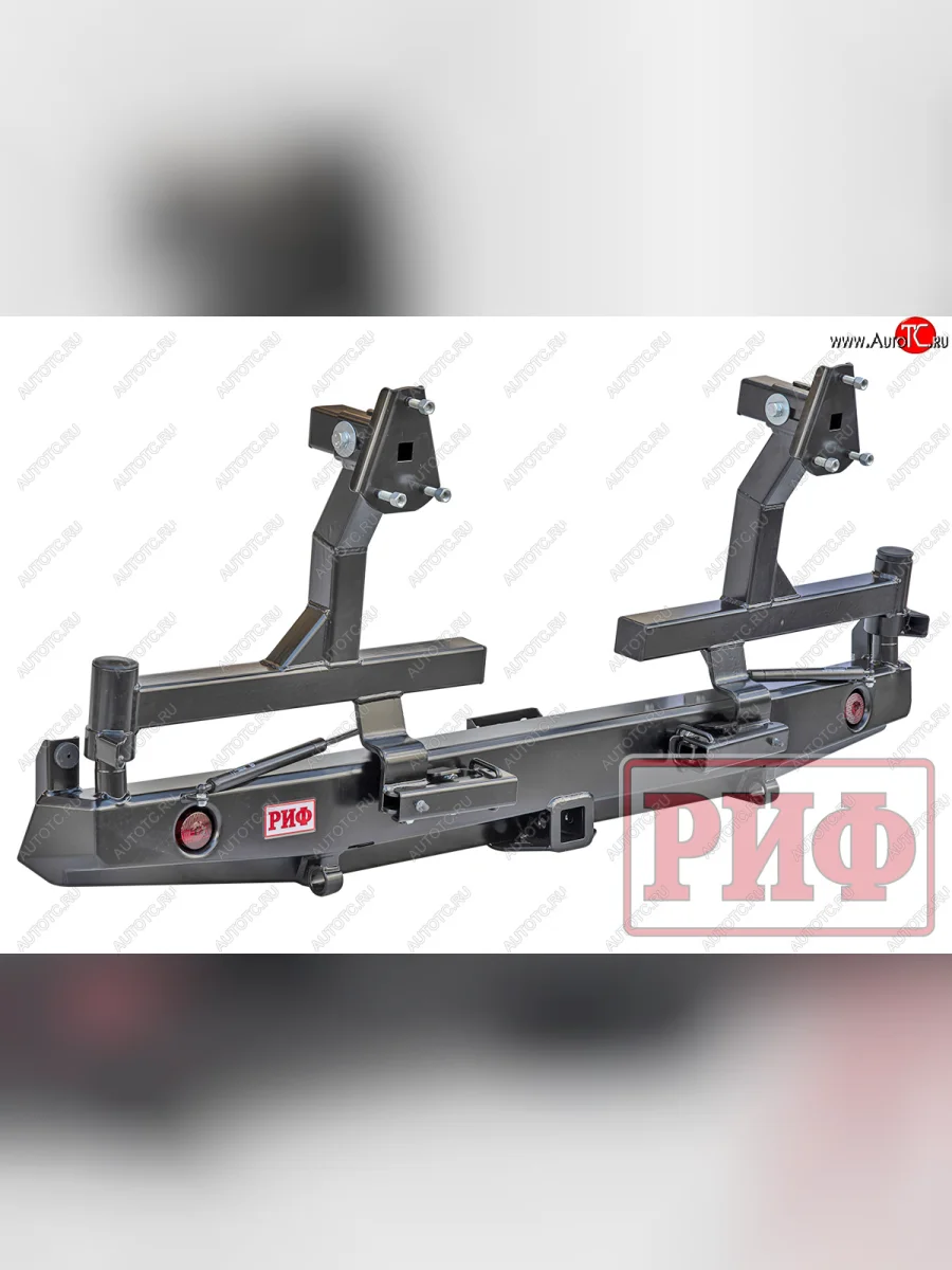 Бампер задний силовой (лифт 65 мм) РИФ Уаз Буханка 452 2206 микроавтобус (1965-2025) (С квадратом под фаркоп, 2-мя калитками и фонарями)  в Керчи Республика Крым