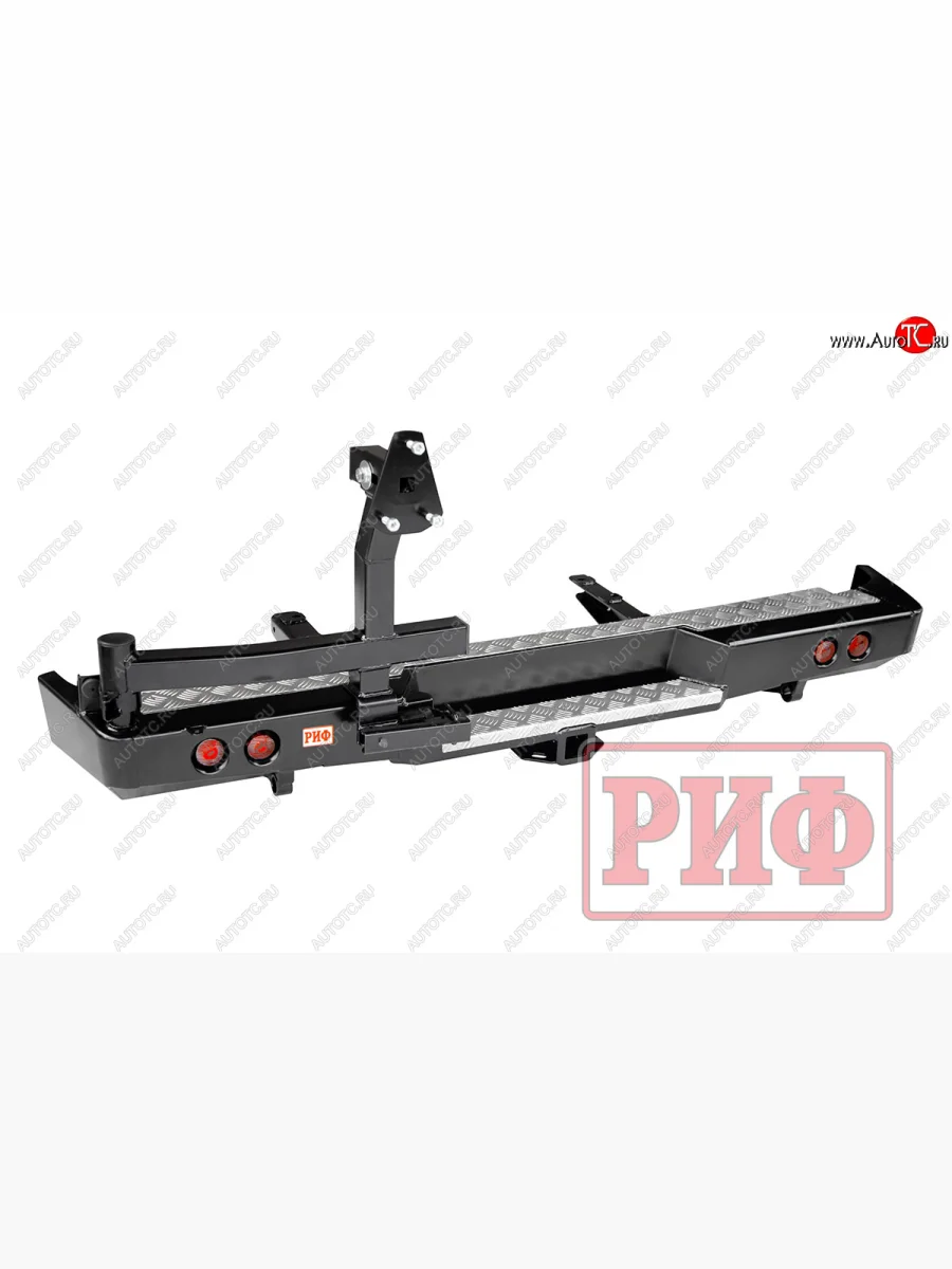 Бампер задний силовой РИФ (стандарт)  ГАЗ Соболь (1998-2002) 2752 (С квадратом под фаркоп, калиткой (левая) и фонарями)  с доставкой в г. Керчь