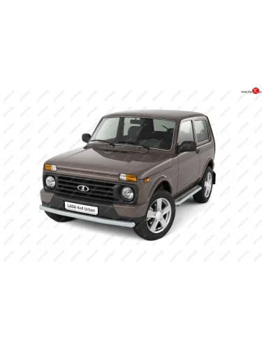 Защита переднего бампера (Ø63 мм, с полимерным покрытием) Petroil Tuning (цвет: серебро Искра) Лада ВАЗ нива 4х4 2131 Урбан 3 дв. дорестайлинг (2014-2019)