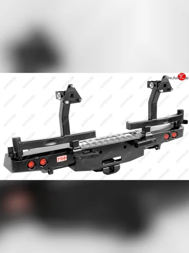 Бампер задний силовой РИФ (С площадкой под лебёдку, квадратом под фаркоп, 2-я калитками, фонарями и подсветкой номера) Toyota Hilux ( AN10,AN20,  AN20,AN30) (2004-2016) дорестайлинг,  2-ой рестайлинг