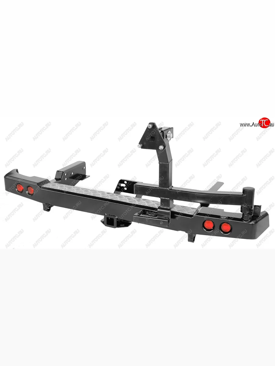 Бампер задний силовой РИФ (стандарт) Уаз Патриот 23632 дорестайлинг пикап (2008-2014) (С квадратом под фаркоп, калиткой и фонарями)  с доставкой в г. Керчь