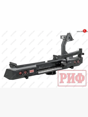 Бампер задний силовой РИФ (С квадратом под фаркоп, калиткой, фонарями и подсветкой номера) Mitsubishi L200  5 KK,KL (2018-2022) рестайлинг