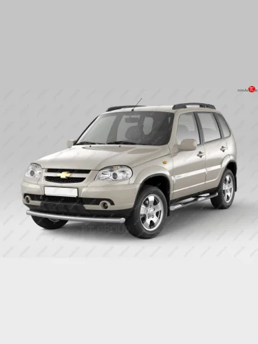 Защита порогов из трубы Ø63 мм с проступью Petroil Tuning (Сталь полимерным покрытием в цвет: серебристый ❞Искра❝) Chevrolet Niva  2123 (2009-2020), Лада ВАЗ 2123 (Нива Шевроле) (2009-2021)