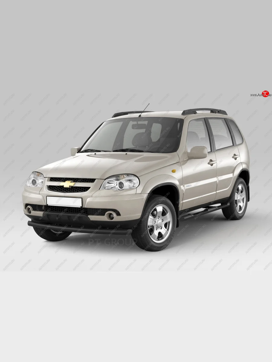 Защита порогов из трубы Ø63 мм с проступью Petroil Tuning  Chevrolet Niva (2009-2020), Лада ВАЗ 2123 (Нива Шевроле) (2009-2021) (Сталь с полимерным покрытием в цвет: черный ❞Шагрень❝)  с доставкой в г. Керчь