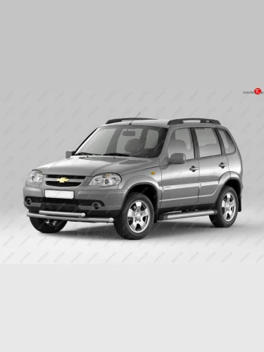 Защита порогов (подножки) из трубы Ø 63 площадкой (металл в пластиковом корпусе) Petroil Tuning (Cталь с полимерным покрытием в цвет серебристый ❞Искра❝) Chevrolet Niva  2123 (2009-2020), Лада ВАЗ 2123 (Нива Шевроле) (2009-2021)