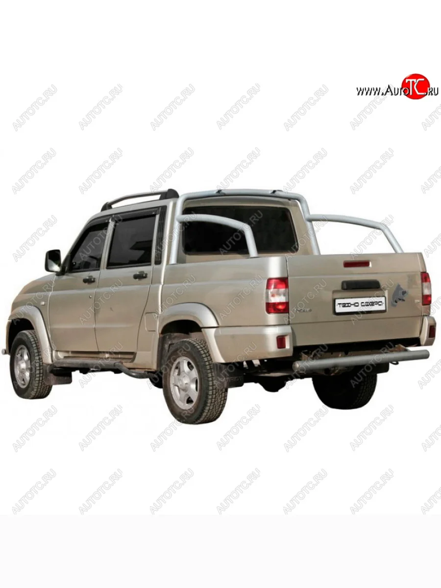 Защитная дуга багажника ТехноСфера (Техно Сфера) (Ø63,5 мм, удлиненная) Уаз Патриот 23632 дорестайлинг пикап (2008-2014) (С порошковым покрытием, Цвет: Серебристый)  с доставкой в г. Керчь