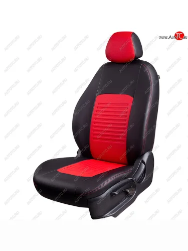 Чехлы для сидений Lord Autofashion Турин (экокожа, спинка 60/40, 3 Г-образных подголовника) (Чёрный, вставка красная) Chery Tiggo 2 (2017-2025)