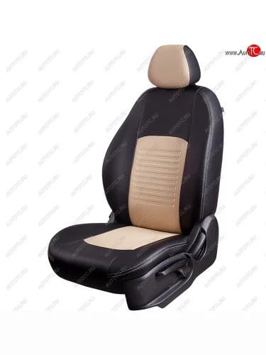 Чехлы для сидений Lord Autofashion Турин (экокожа) (Черный, вставка бежевая) KIA Seltos SP2 дорестайлинг (2019-2022)