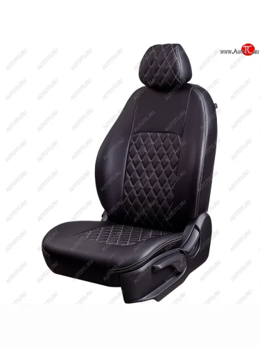 Чехлы для сидений Lord Autofashion Турин Ромб (экокожа, спинка и сиденье 60/40, 3 Г-образных подголовника) (Черный, вставка черная, строчка бежевая) Datsun on-DO (2019-2021) седан рестайлинг