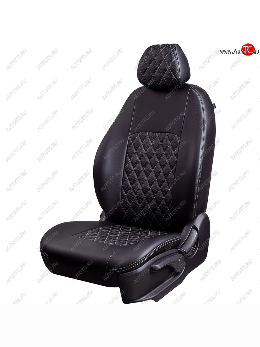 Чехлы для сидений Lord Autofashion Турин Ромб (экокожа, спинка и сиденье 60/40, 3 Г-образных подголовника)  Datsun on-DO (2019-2021) (Черный, вставка черная, строчка серая)  в Самаре Самарской области