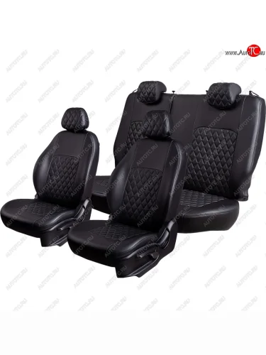 Чехлы для сидений (экокожа, РЗСиС, 2 П) Lord Autofashion Турин Ромб (Черный, вставка черная, строчка черная) Skoda Octavia Tour A4 1U5 универсал дорестайлинг (1996-2000)
